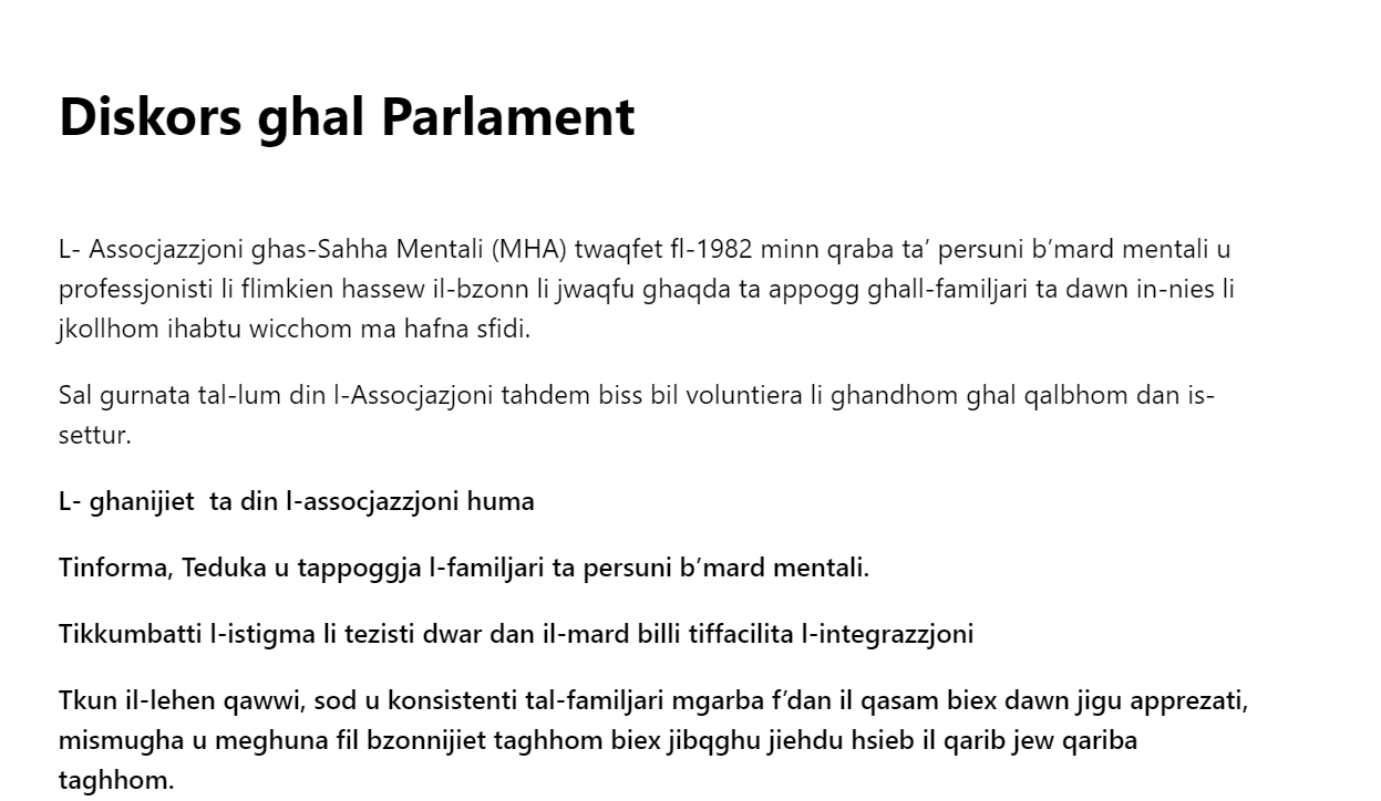 Diskors ghal Parlament 